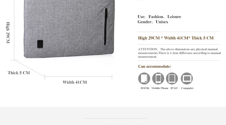 CAI 14 Inch Laptop Men Briefcase