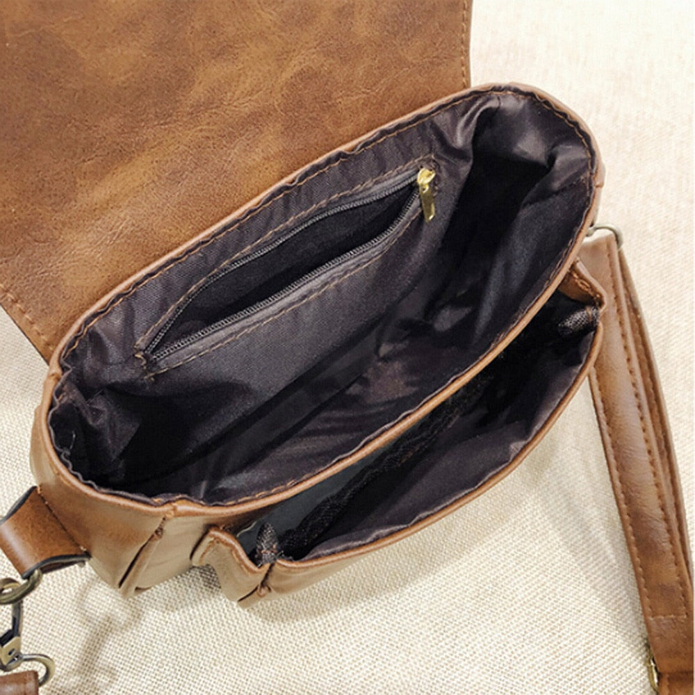 Vintage PU Leather Flap Style Shoulder Bag