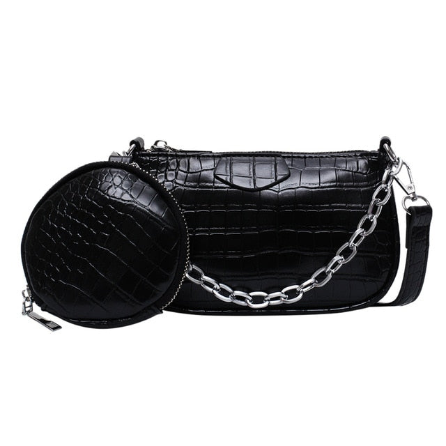 2 PCC/SET Retro Crocodile Pattern Bags