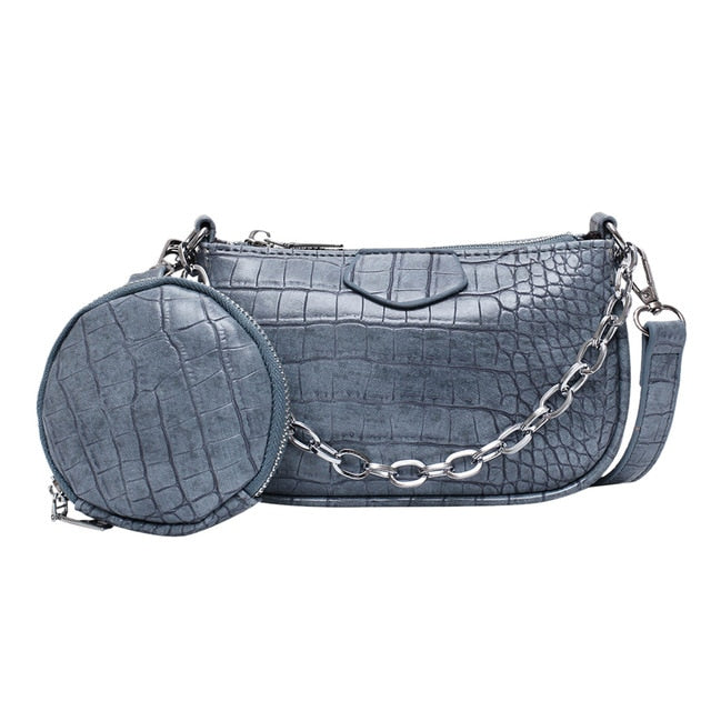 2 PCC/SET Retro Crocodile Pattern Bags