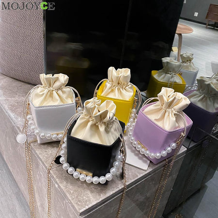 Pearl Chain Drawstring Fashion  Bag