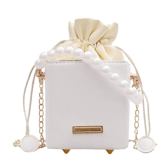 Pearl Chain Drawstring Fashion  Bag