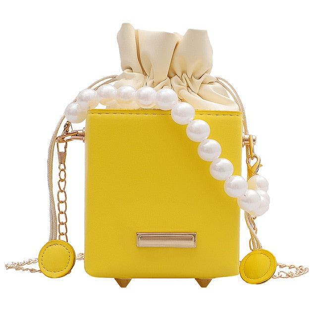 Pearl Chain Drawstring Fashion  Bag