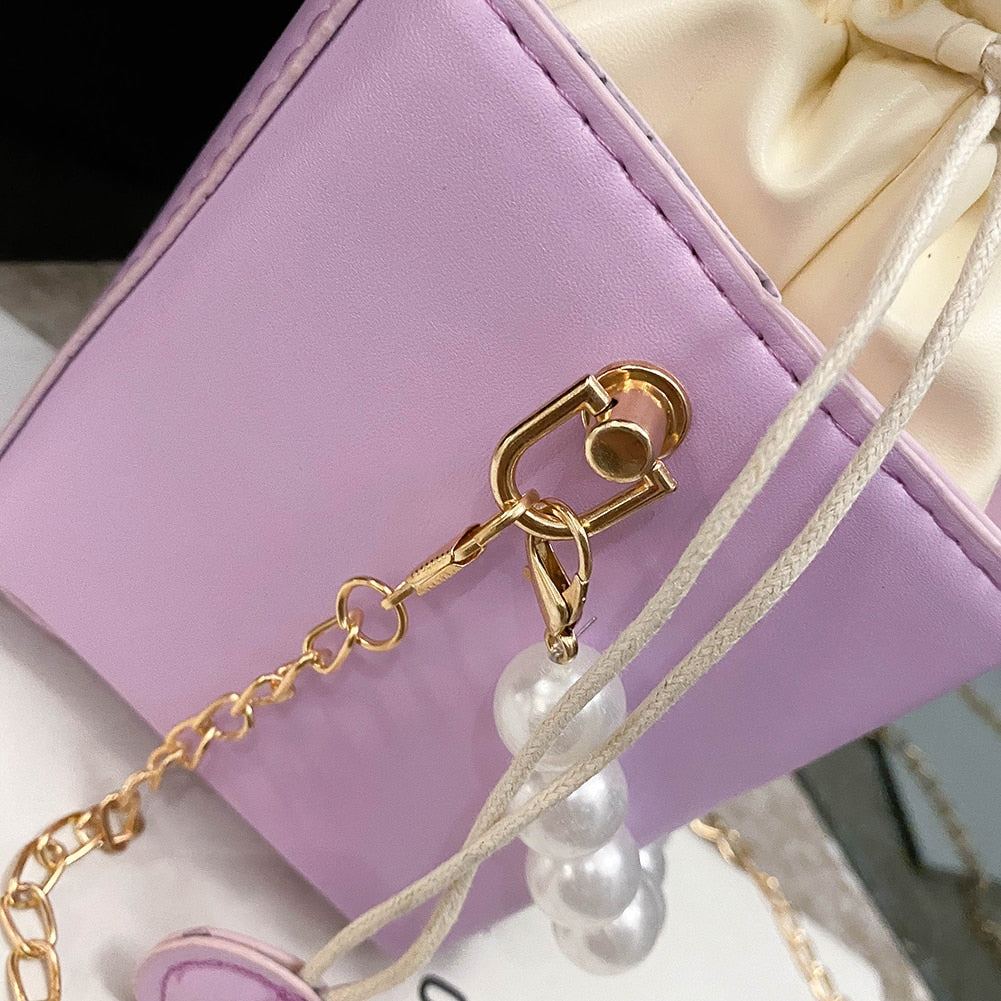 Pearl Chain Drawstring Fashion  Bag