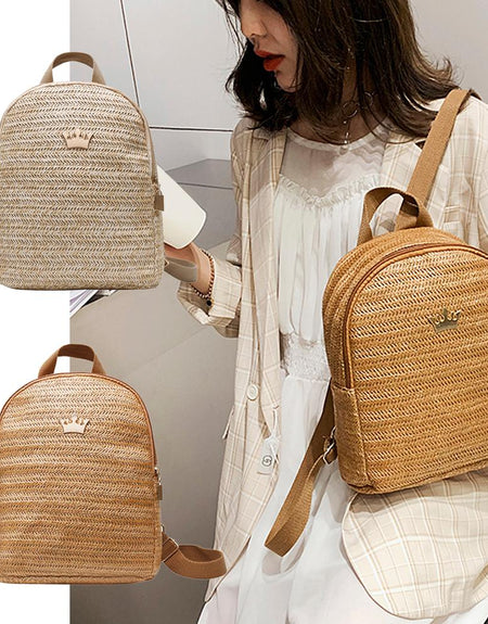 Straw Woven Travel Backpacks