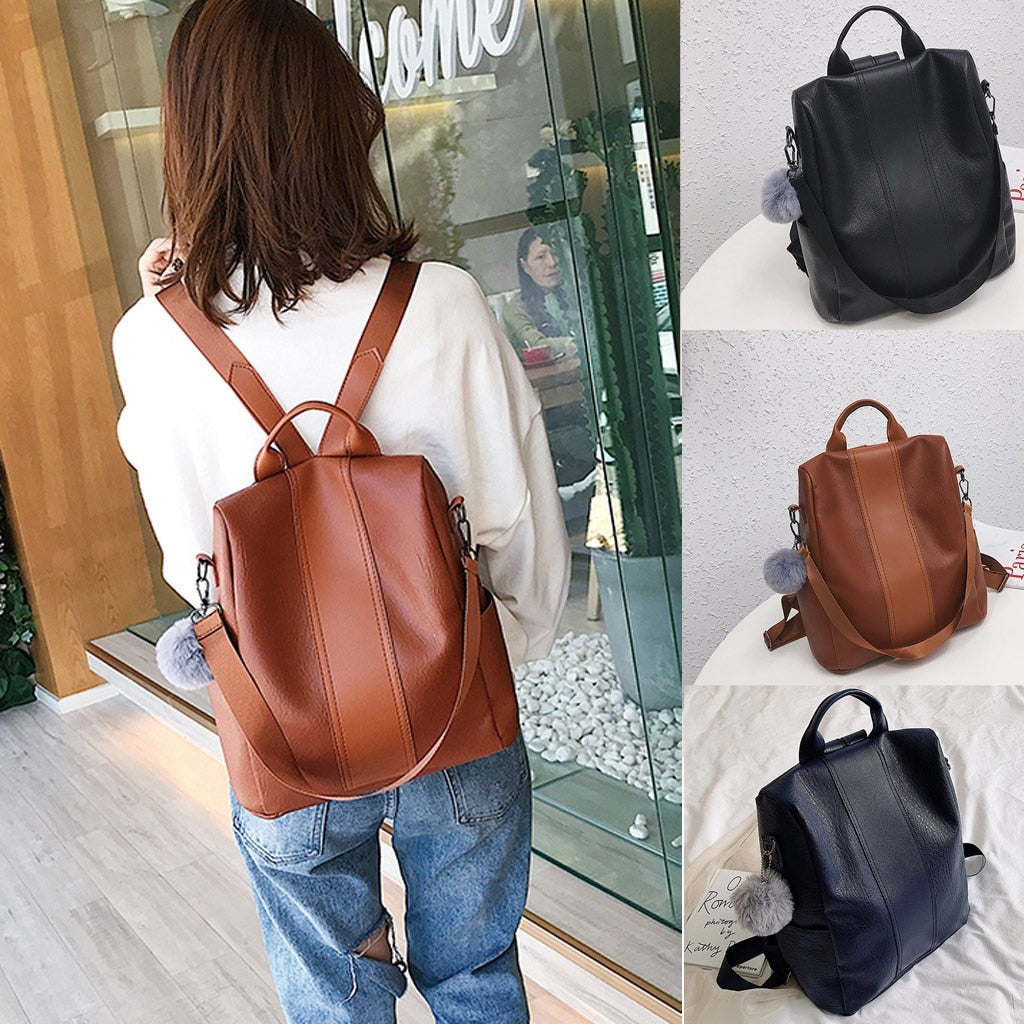 Leather Zipper Women Backpacks