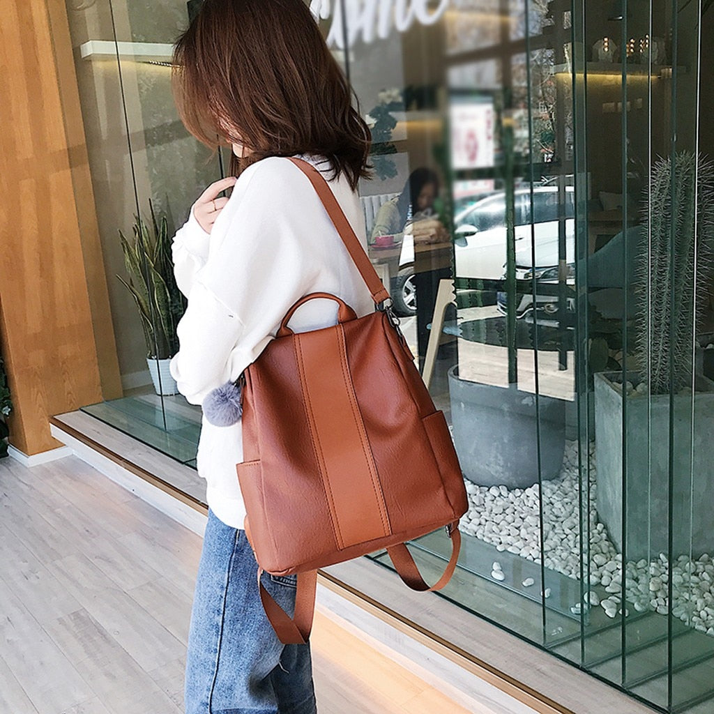 Leather Zipper Women Backpacks