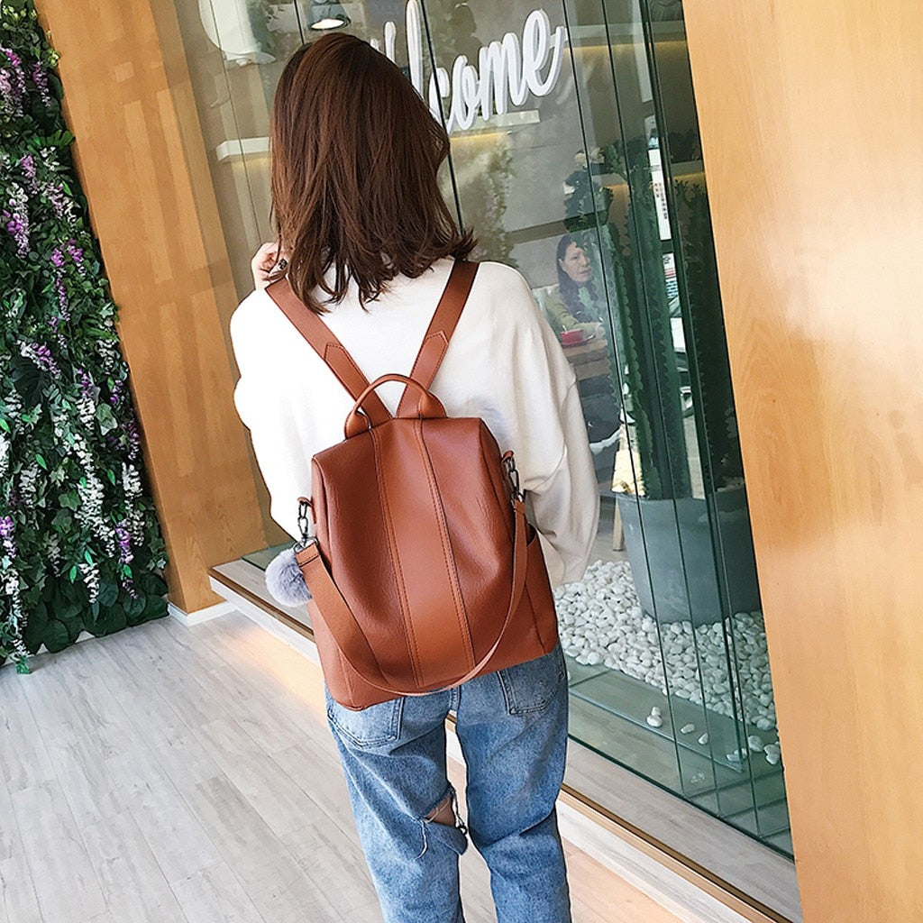 Leather Zipper Women Backpacks