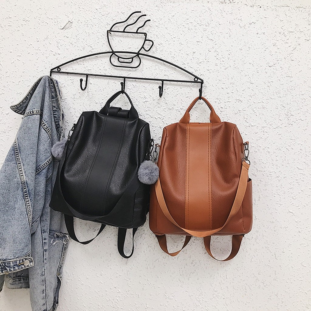 Leather Zipper Women Backpacks