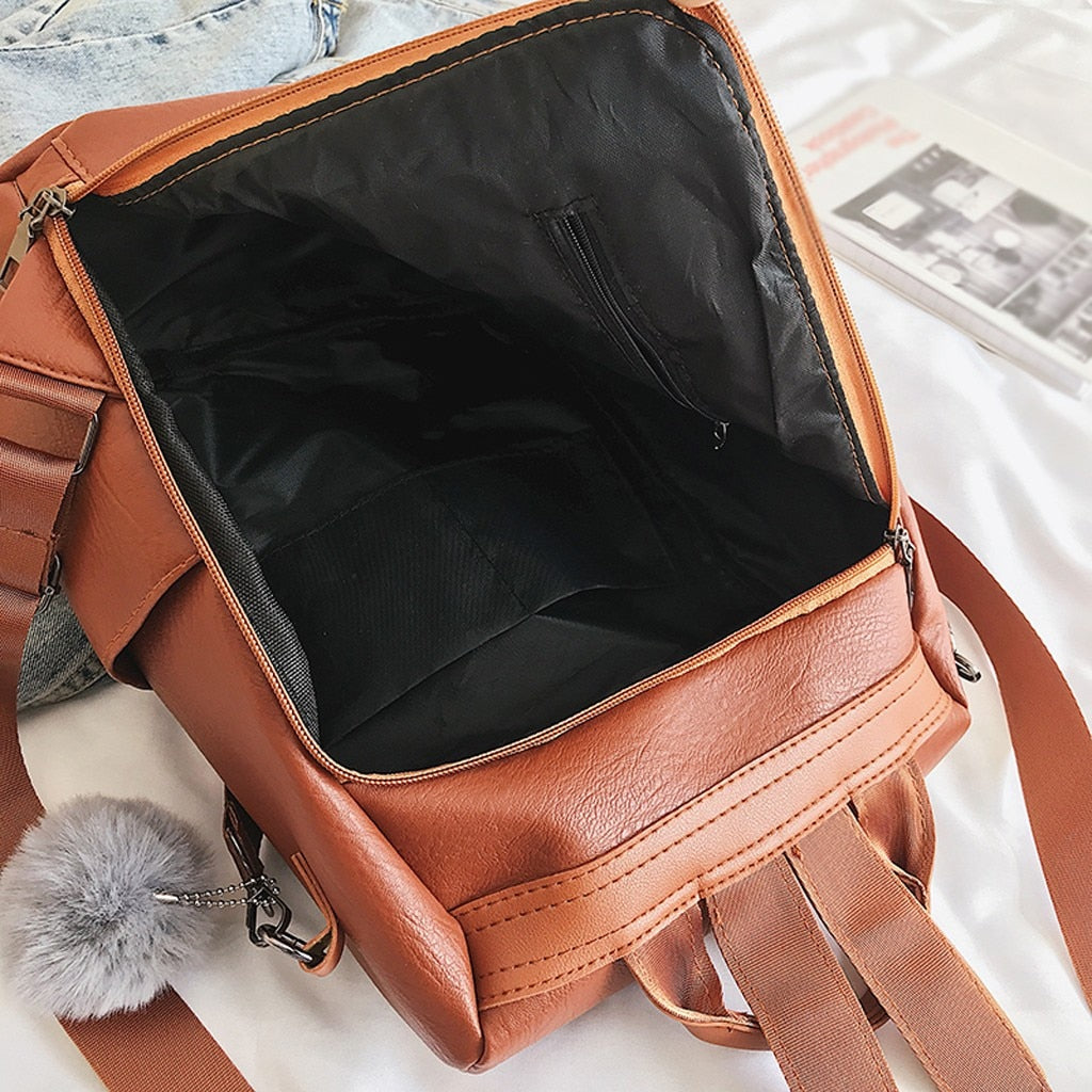 Leather Zipper Women Backpacks