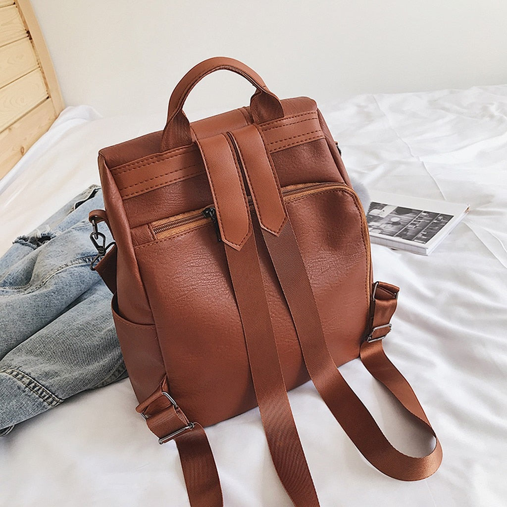 Leather Zipper Women Backpacks