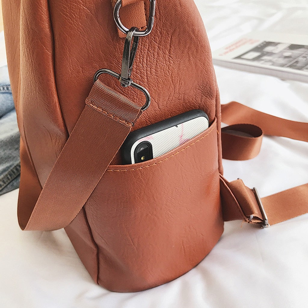 Leather Zipper Women Backpacks