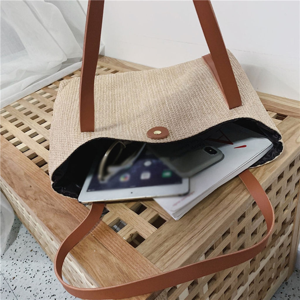 Weaving Hasp Pure Color Women Bag